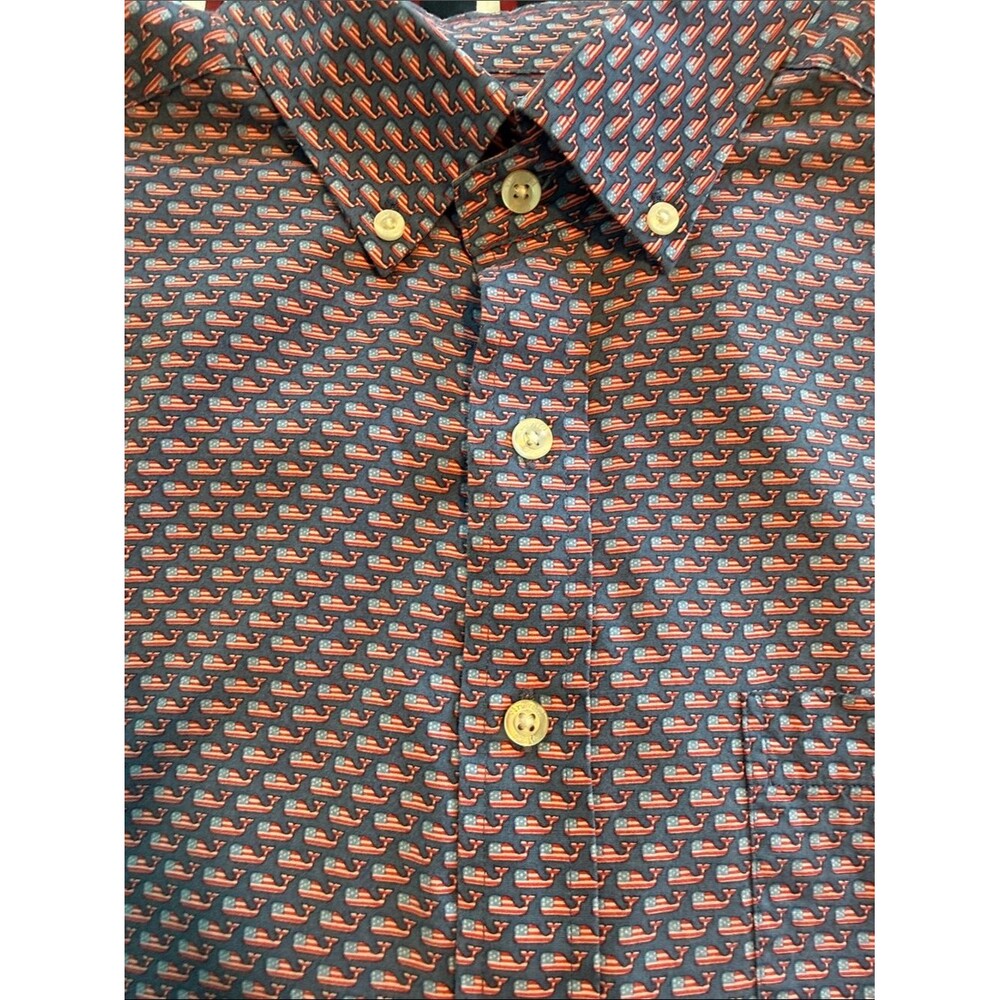 Vineyard Vines Navy Blue Red White Shirt Whale slim fit Murray shirt medium